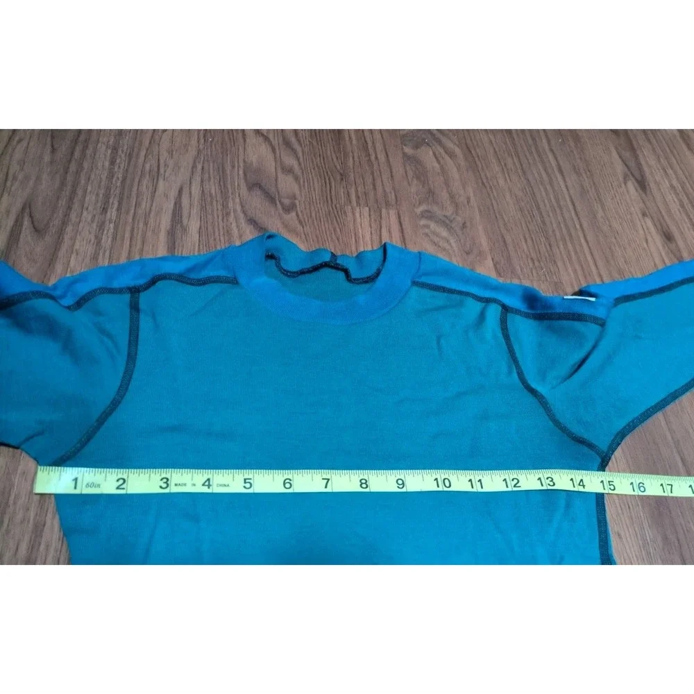 JANUS Norway Merino Wool Base Layer Top Youth Size 14 or Womens XS/S Green Blue